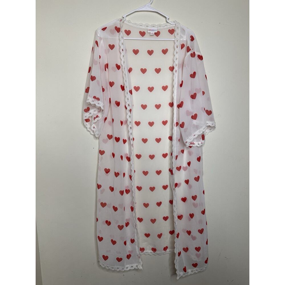 LulaRoe Size Small Chloe Cardigan Heart All Over Pattern Sheer Open Coverup